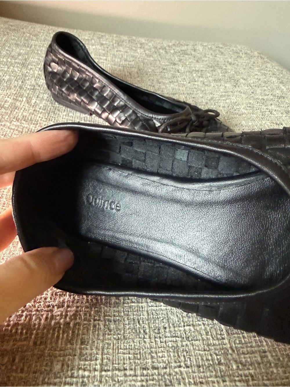 Quince Italian Leather Handwoven Square Toe Ballet Flat black 7 - Picture 9 of 11